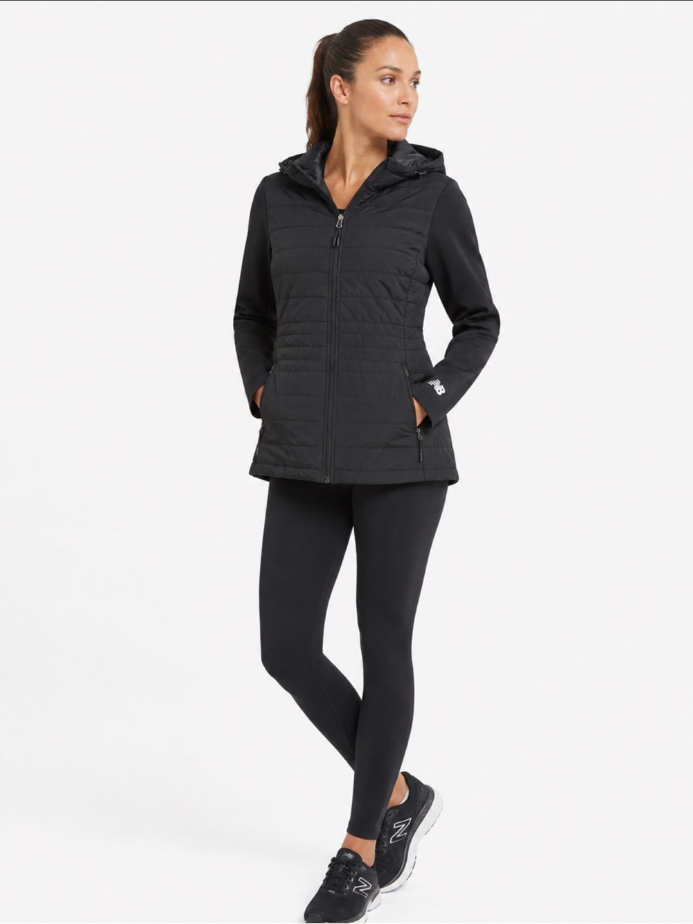 New Balance Black Quilted Hybrid Running Jacket with Hood Small